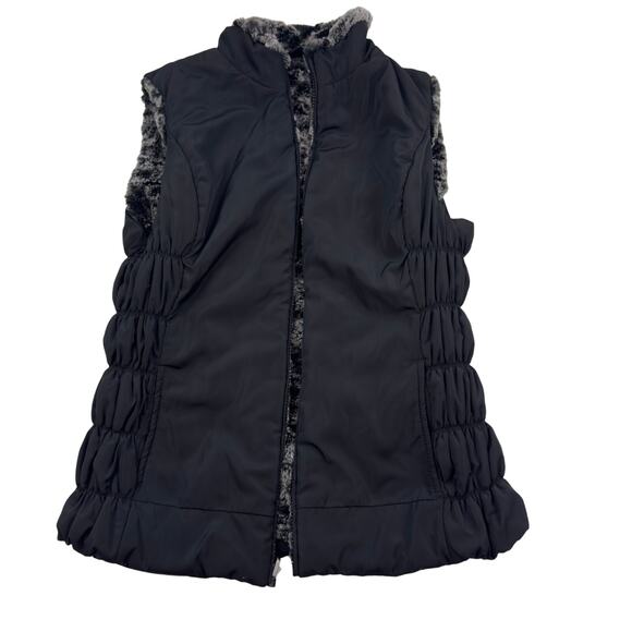 Fuda Faux Fur Nylon Ruched Reversible Outdoor Vest Women's Size Large - Picture 5 of 8